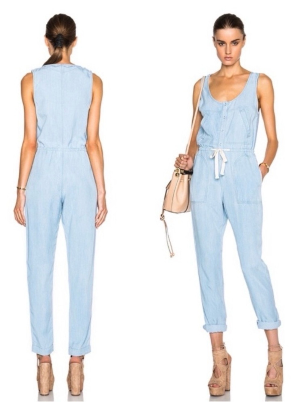 L’agence Chambray Sleeveless Pants Lightweight Denim Jumpsuit size 0